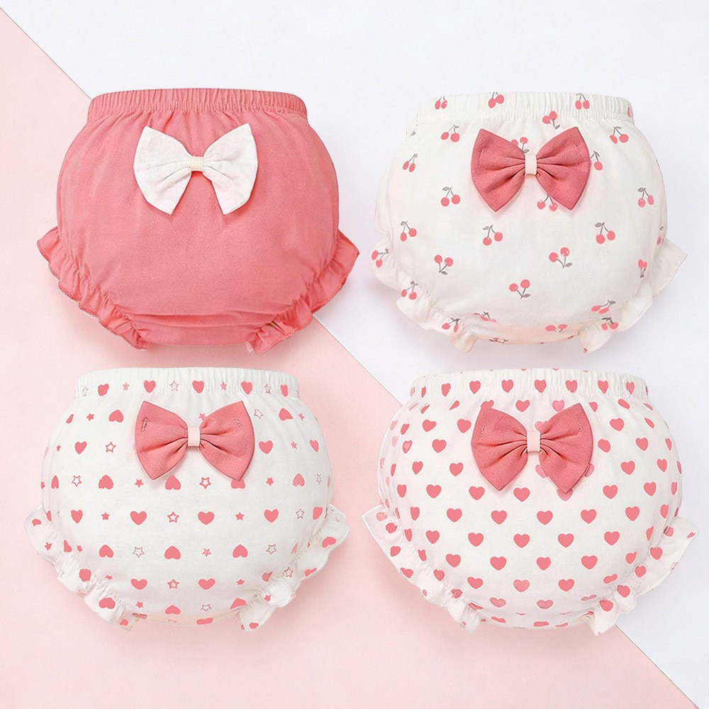 Conjunto de 4 peças de calcinhas para menina, 100% algodão, cintura elástica confortável, estampas fofas, roupa íntima i