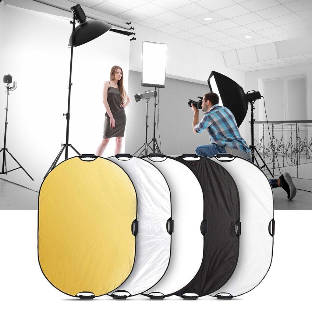 Refletor dobrável 5 em 1 60x90cm oval com alça para iluminação de estúdio fotográfico Retratos ao ar livre Sessões de