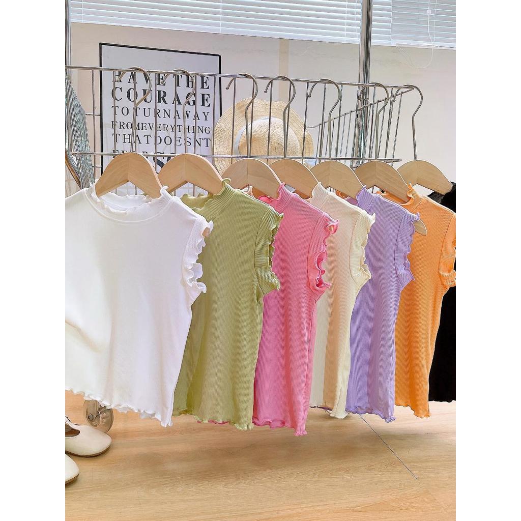 Camiseta de renda de verão para meninas de seda gelo crianças versão coreana colete All-Match crianças luz respirável se