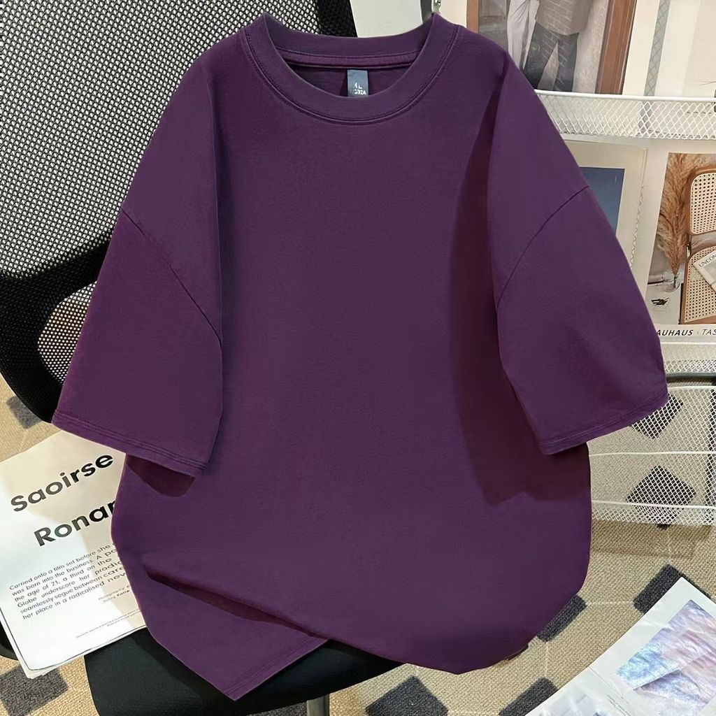 Médio grande crianças puro algodão simples bela cor uva roxo manga curta camiseta meninos meninas verão na moda camiseta