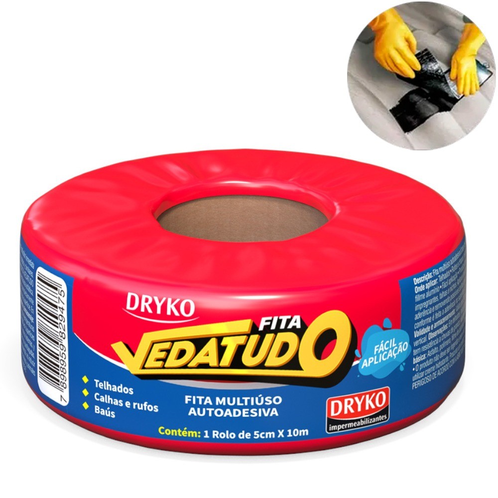 Fita manta asfáltica auto adesiva aluminizada multiuso 5 cm x 10 m Vedatudo - Dryko
