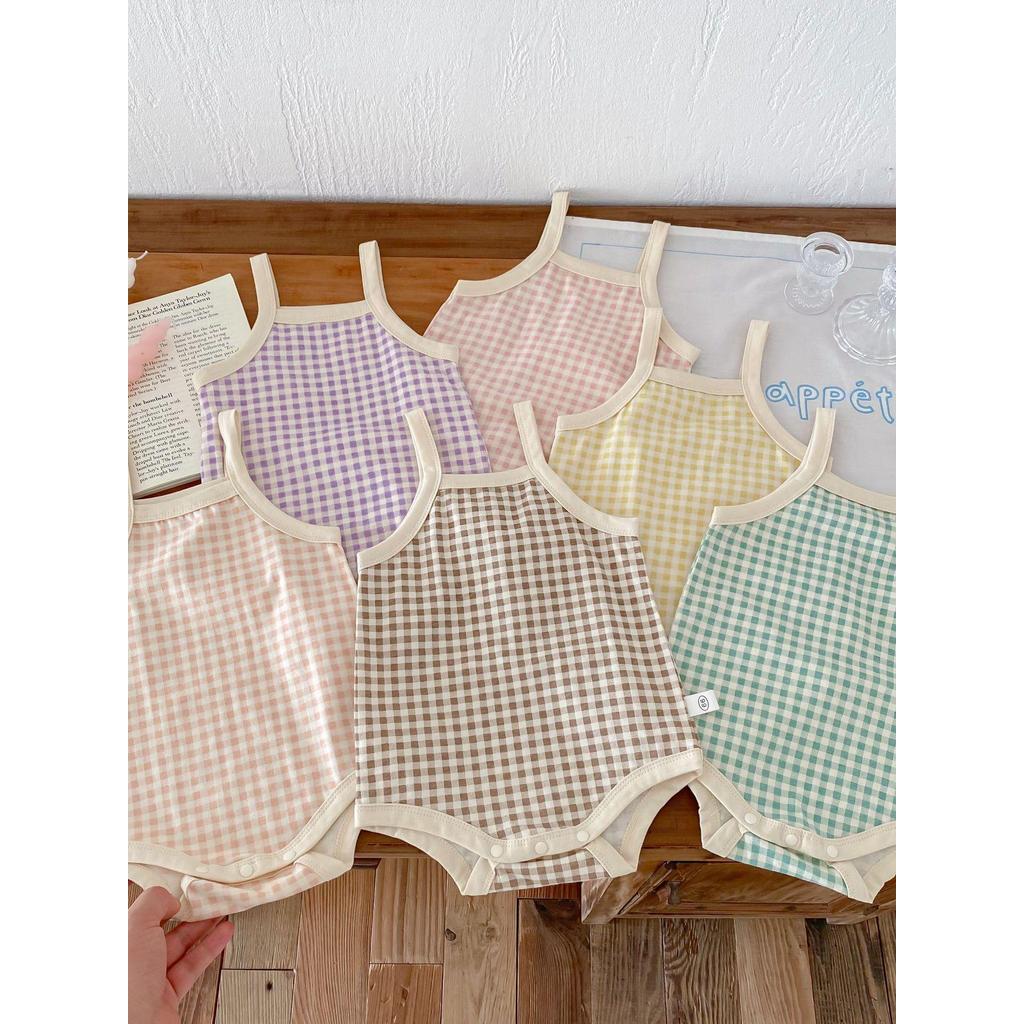 Bebê bebê xadrez roupas de bebê roupas de verão 2026 novo estilo moda roupas infantis bebê Super bonito estilingue macac