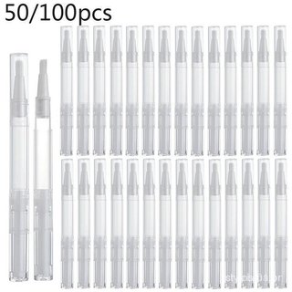 Caneta vazia para esmalte, 50/100 unidades, 3/5 ml, com pincel, transparente, rotativa, para cuidados com as cutículas, 