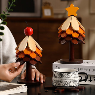 Enfeites de mesa de jantar de árvore de Natal de madeira maciça Isolamento térmico removível resistente a altas temperat