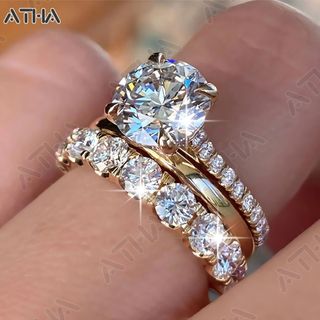 Anel Elegante E Luxuoso De Três Conjuntos Com Cinco Garras Incrustadas Para Mulheres KIT3-AT