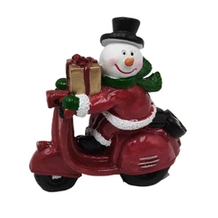 Boneco de Neve Lambreta Resina Enfeite Miniatura 10cm