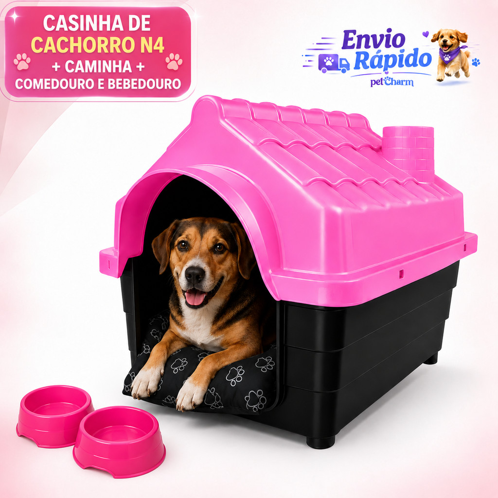 Casinha Para Cachorro Com Caminha Confortável Comedouro Bebedouro Casa Para Cães Pet N4
