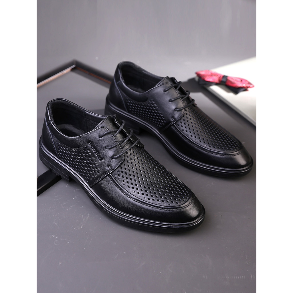 Sapatos de couro estilo masculino verão respirável estilo fino sandálias perfuradas negócios Casual primeira camada sand