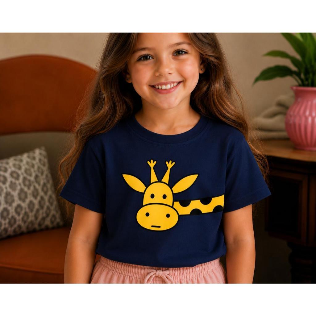 Camiseta Infantil Girafa Divertida Amarela – 100% Algodão | Estampa Fofa | Tamanhos 2 ao 6 Anos
