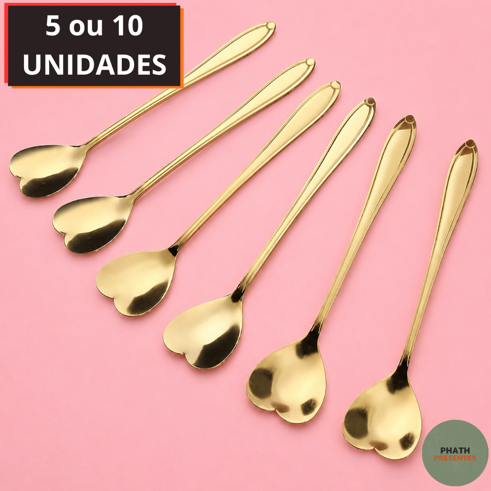 5/10 Peças Colher Coração para Cozinha Mesa Posta Douradas Café Sobremesa Chá