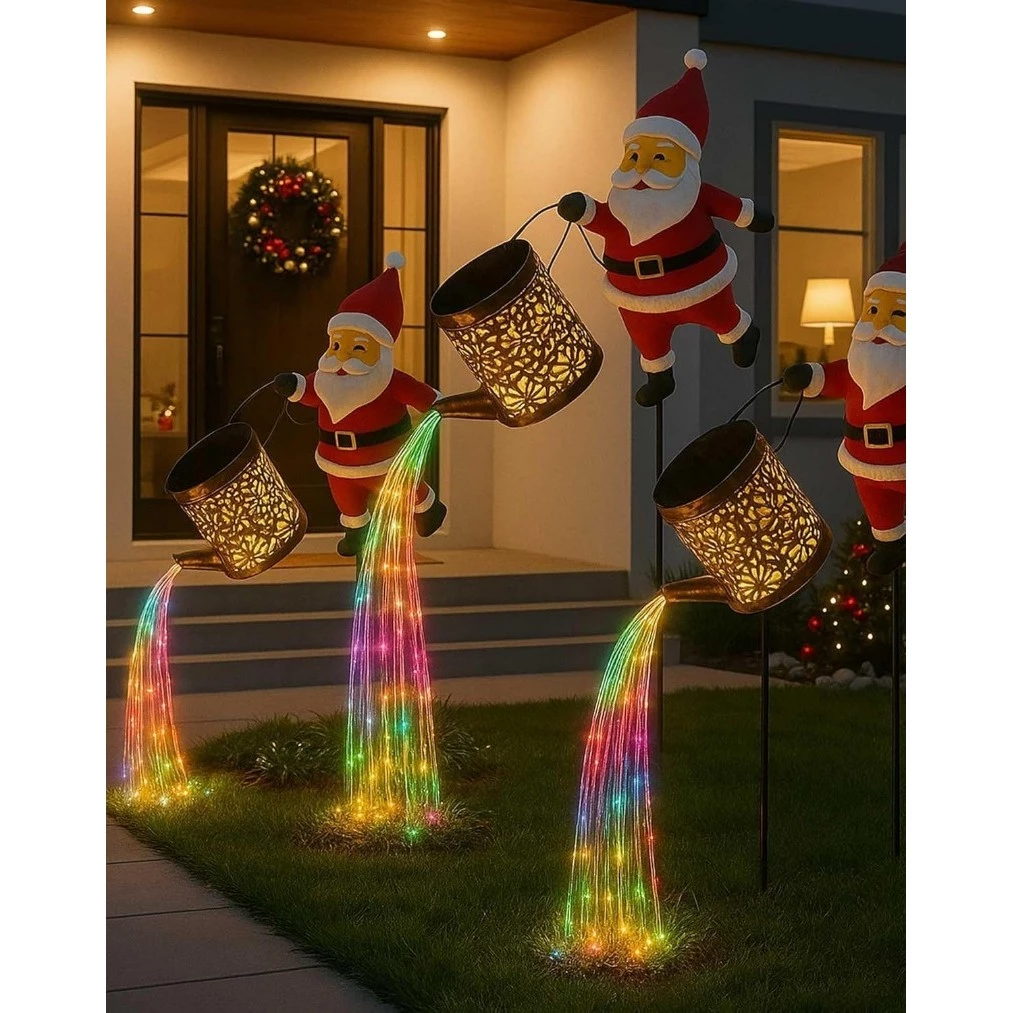 Luzes De Chuveiro Com Chaleira Solar De Papai Noel De Natal-Regador Movidas A Energia Para Decoração De Jardim E Gramado