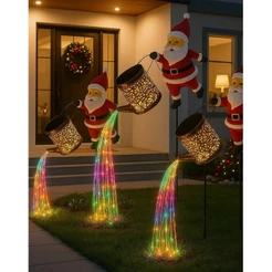 Luzes De Chuveiro Com Chaleira Solar De Papai Noel De Natal-Regador Movidas A Energia Para Decoração De Jardim E Gramado