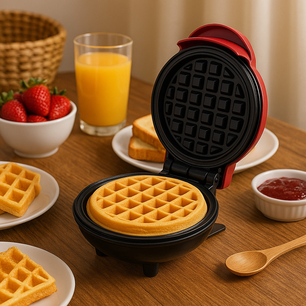 Máquina de Waffle Elétrica Portátil 4 Polegadas 350W - Preparo Rápido e Fácil com Placa Antiaderente