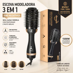 Escova 3 Em 1 Profissional 1500w Seca Rápido Alisa Modela Modelador de cachos Escova Modeladora Secadora de Cabelo