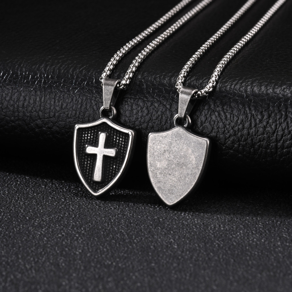 Vnox Masculino Pingente Cruz Colar De Aço Inoxidável Vintage Geométrico Escudo Tag Corrente Punk Hip Hop Jóias Presente · foto 2