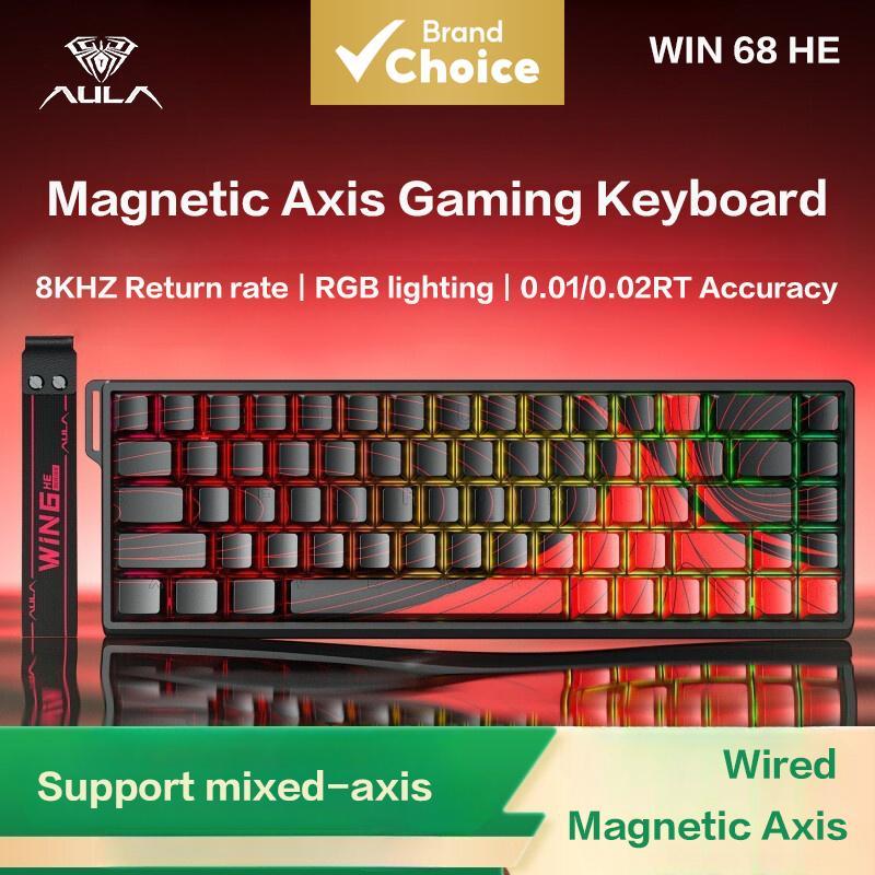 Teclado Mecânico Hall Effect AULA WIN68 HE Pro, Gatilho Rápido, RGB, Switches Magnéticos, Troca a Quente, 68 Teclas, Com