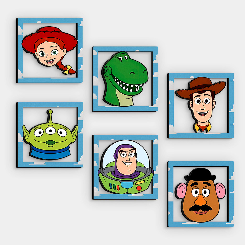Kit 6 Quadros Toy Story Personagens MDF Vazado 14x14cm