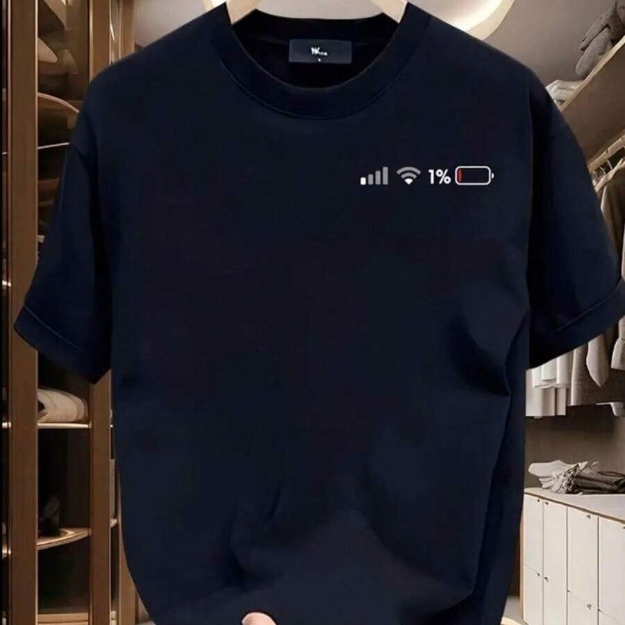 Camiseta Masculina Para Ele Estampada com Design Elegante Bateria Fraca - Camiseta Estilosa Preta para Academia,