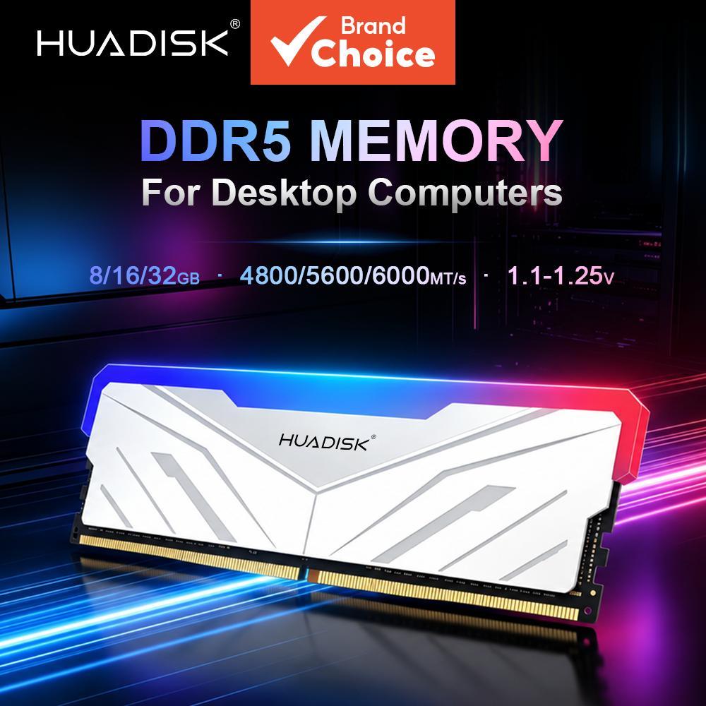 HUADISK Memória RAM DDR5 RGB 4800MHz 5600MHz 6000MHz, DIMM de Alta Performance para Desktops de Jogos DIY