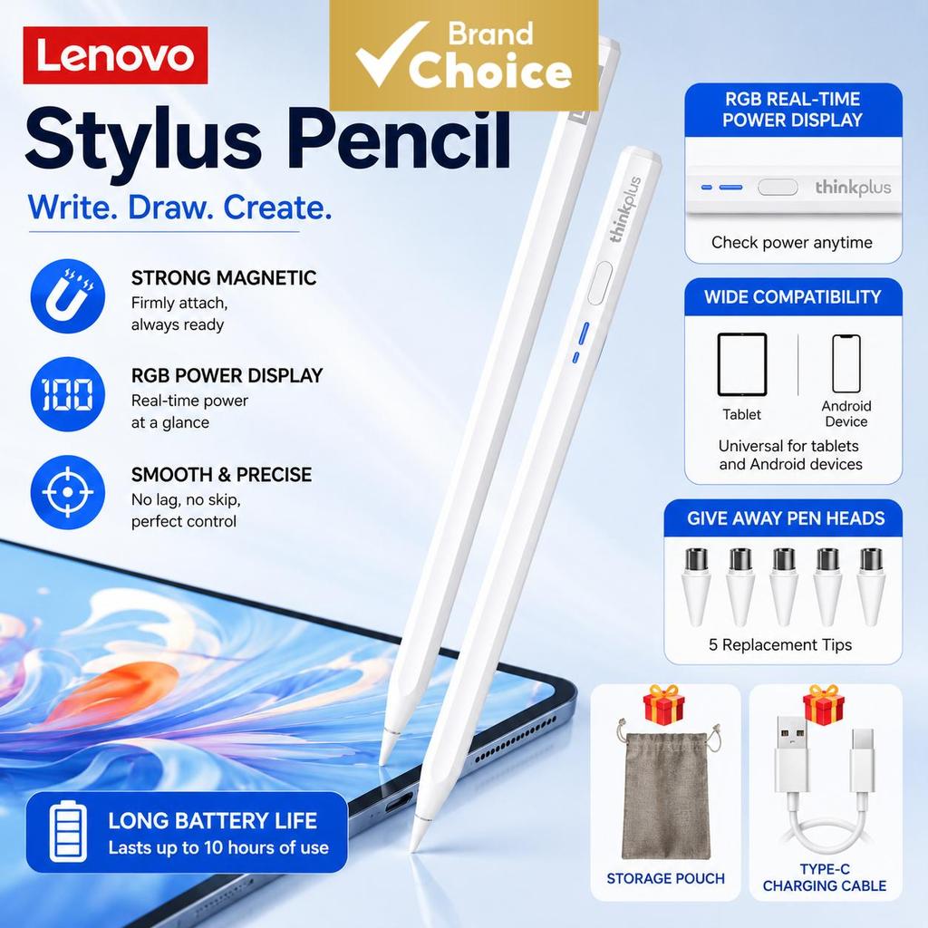 Lenovo Caneta Stylus Universal Para iPad Android Tablet Telefone Bluetooth Conexão Inteligente Hexágono Anti Rolo Design
