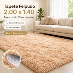 Tapete Felpudo 2,00 x 1,40m Peludo Toque Macio Sala ou Quarto Elegante Antiderrapante