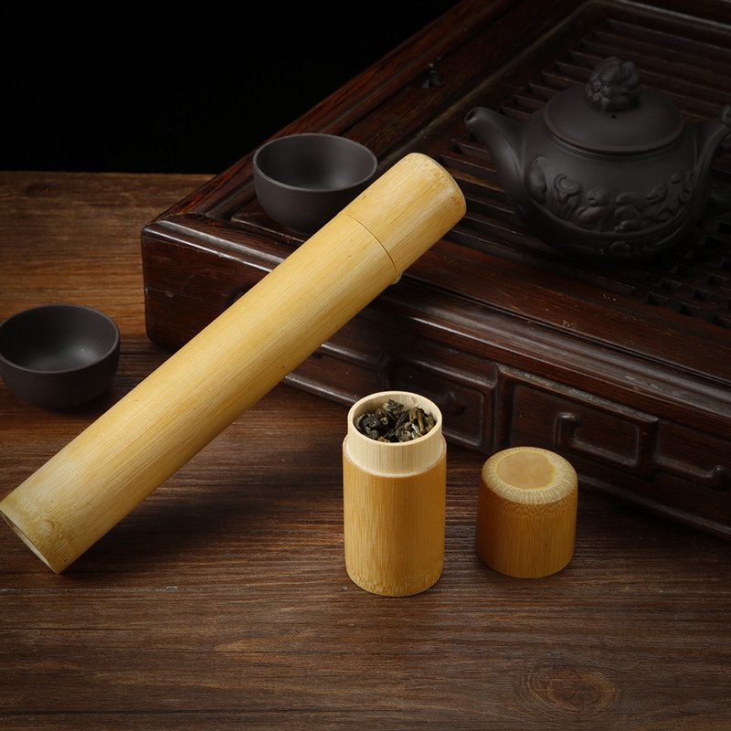 Viagem portátil Mini tubo de bambu chá Caddy conjunto tamanho pequeno madeira bambu Pu'er caixa de chá selado despertar 