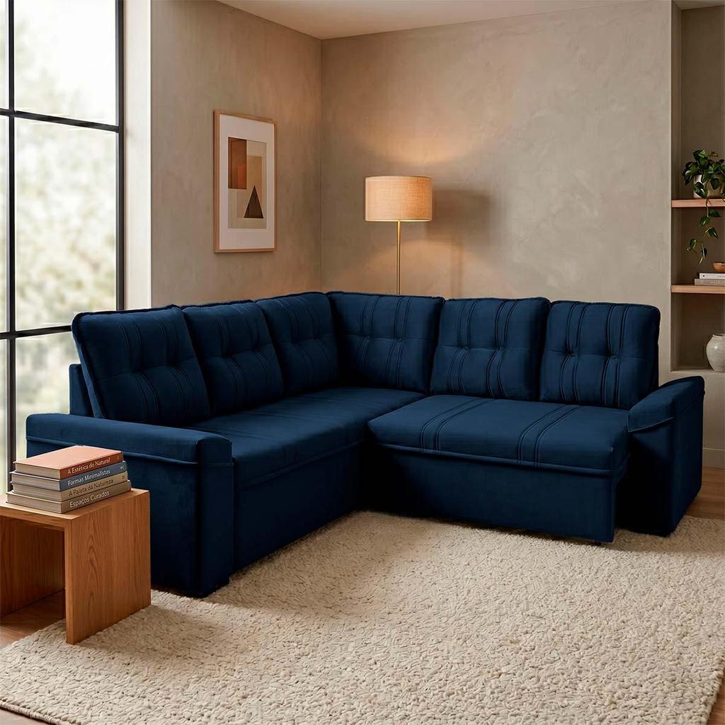 Sofá Canto London Azul Suede Velut - King House