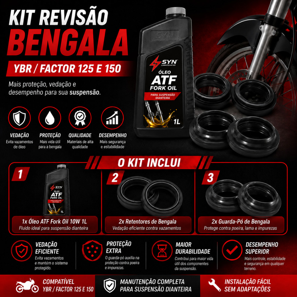 Kit Revisão Bengala Completo Yamaha Ybr Factor Yes 125 150 Retentor Bengala + Óleo Atf + Guarda Pó — imagem 2 de 2