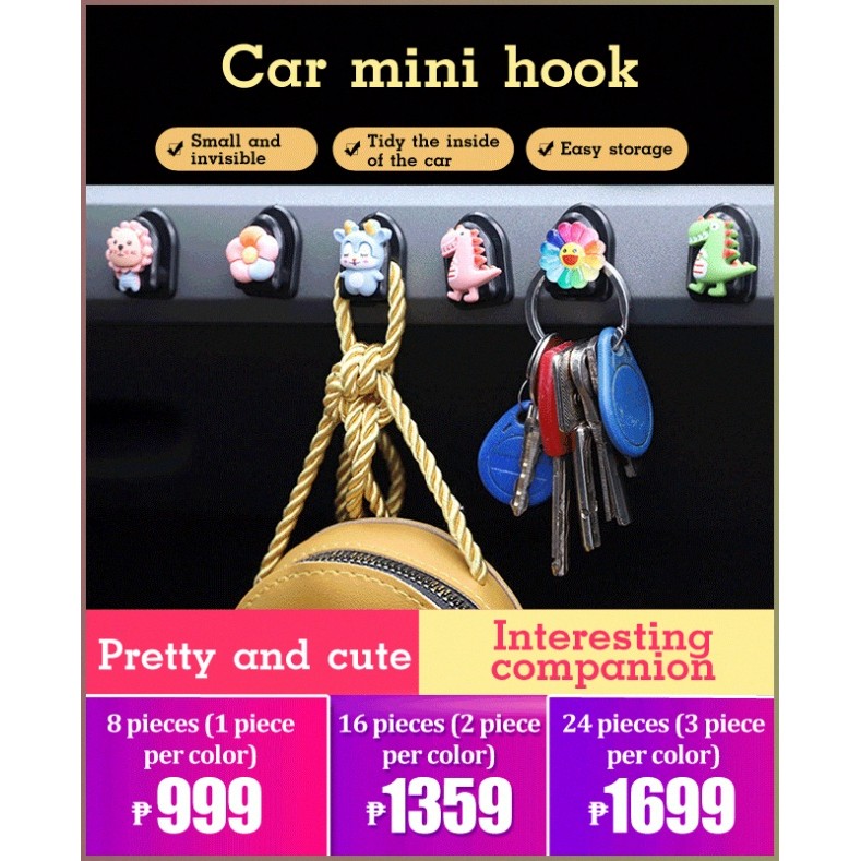 [Design Criativo] Gancho de carro pequeno, fofo e criativo, com adesivo multifuncional, Gancho/Carro/Suporte