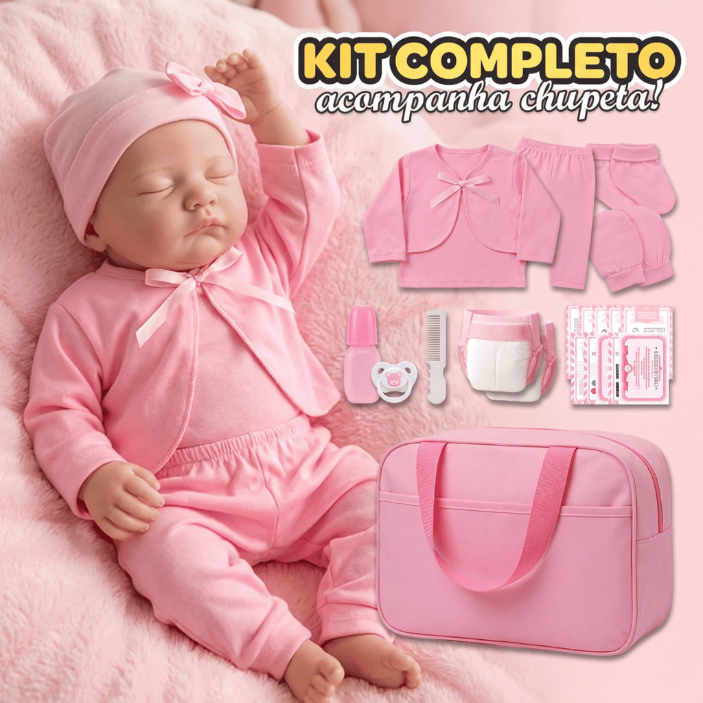 Boneca Reborn Bebê Realista Livia em Vinil Siliconado com Olhos Fechados Pode Tomar Banho Envio Imediato