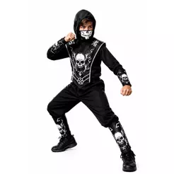 Fantasia de Halloween Ninja Sombrio Infantil Com Balaclava e Bracelete