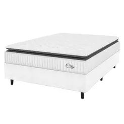 Cama Box Colchão Casal King Molas Ensacadas City Pillow Top 193x203x61cm Linho Branco/Cinza Hellen