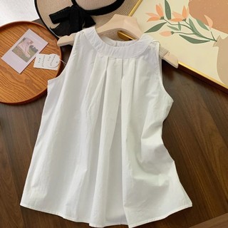 Mint Mambo Estilo Doce Halterneck Colete Sem Mangas Top Camiseta Feminina Design de Verão Nicho Plissado Camisa de Bebê