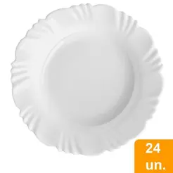 Conjunto de Pratos Fundos Nadir Opaline - Vidro Branco Pétala 24 peças
