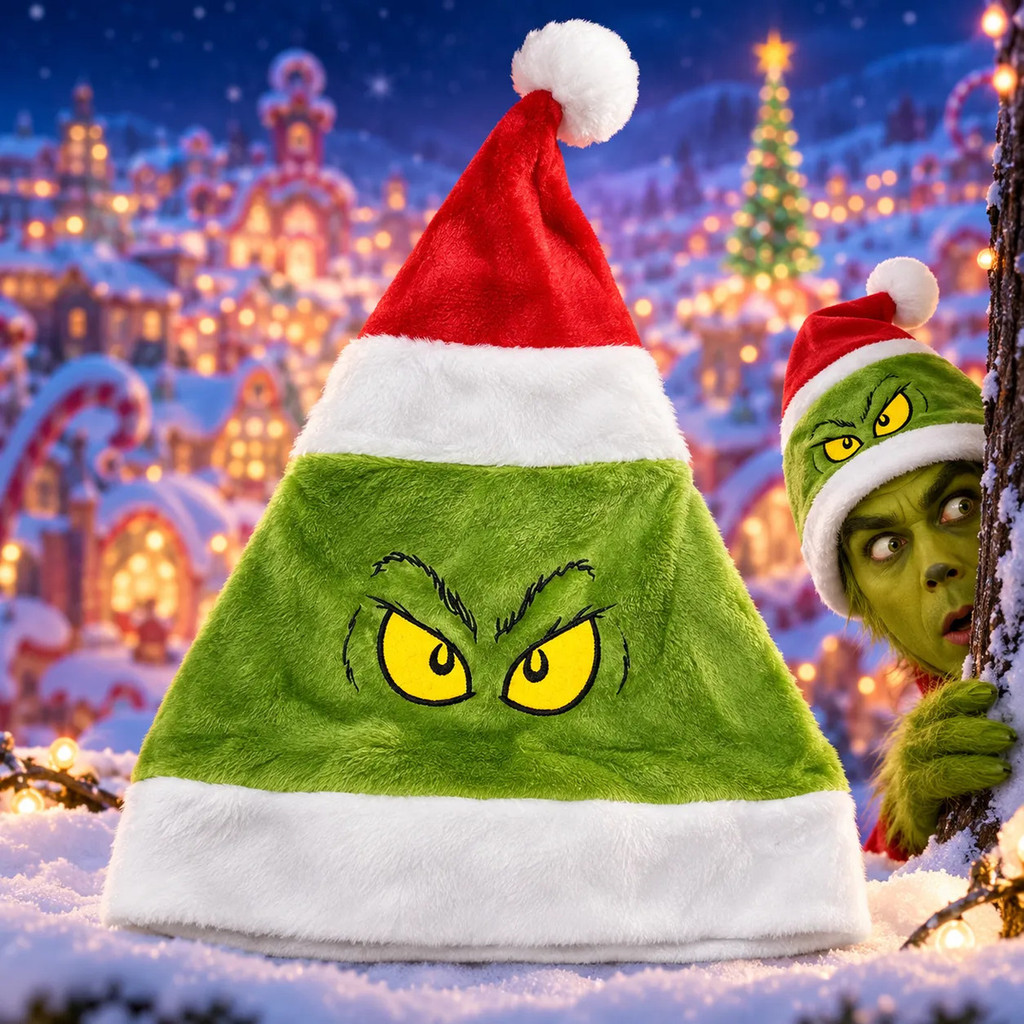 Touca De Natal Papai Noel Gorro O Grinch Poliéster Fofinha Bordada