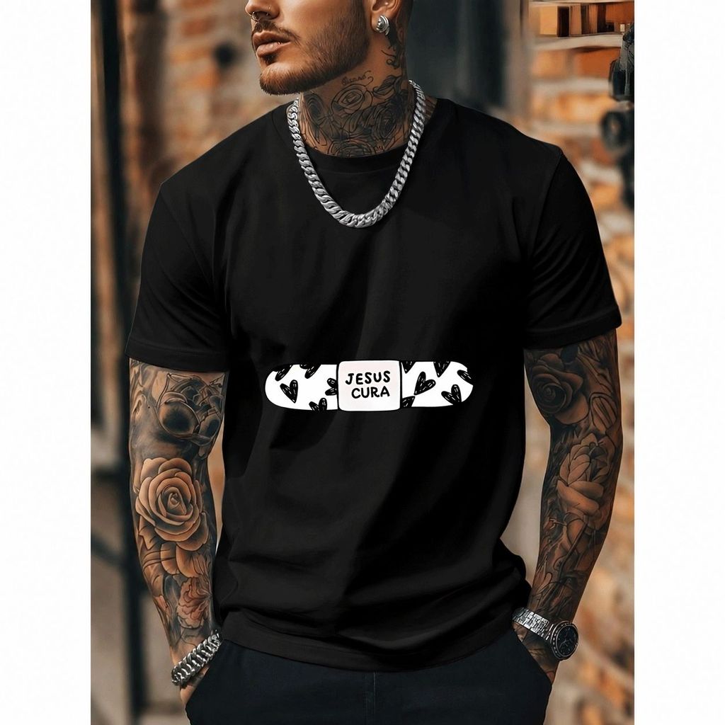 [Premium Algodão Puro]TAC Camiseta Oversized Streetwear Masculina e Feminina, Estampa Jesus Cura, 100% Algodão, Estilo C