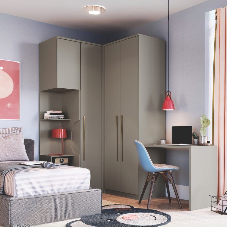 Guarda Roupa Solteiro Modulado 4 Peças Elegance Cinza/Níquel