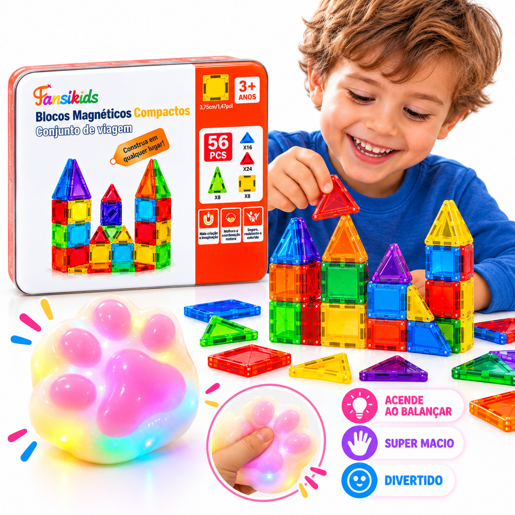 Kit Brinquedo Blocos Magnéticos Infantil Educativo 3D Montagem Criativa Mini de Construção