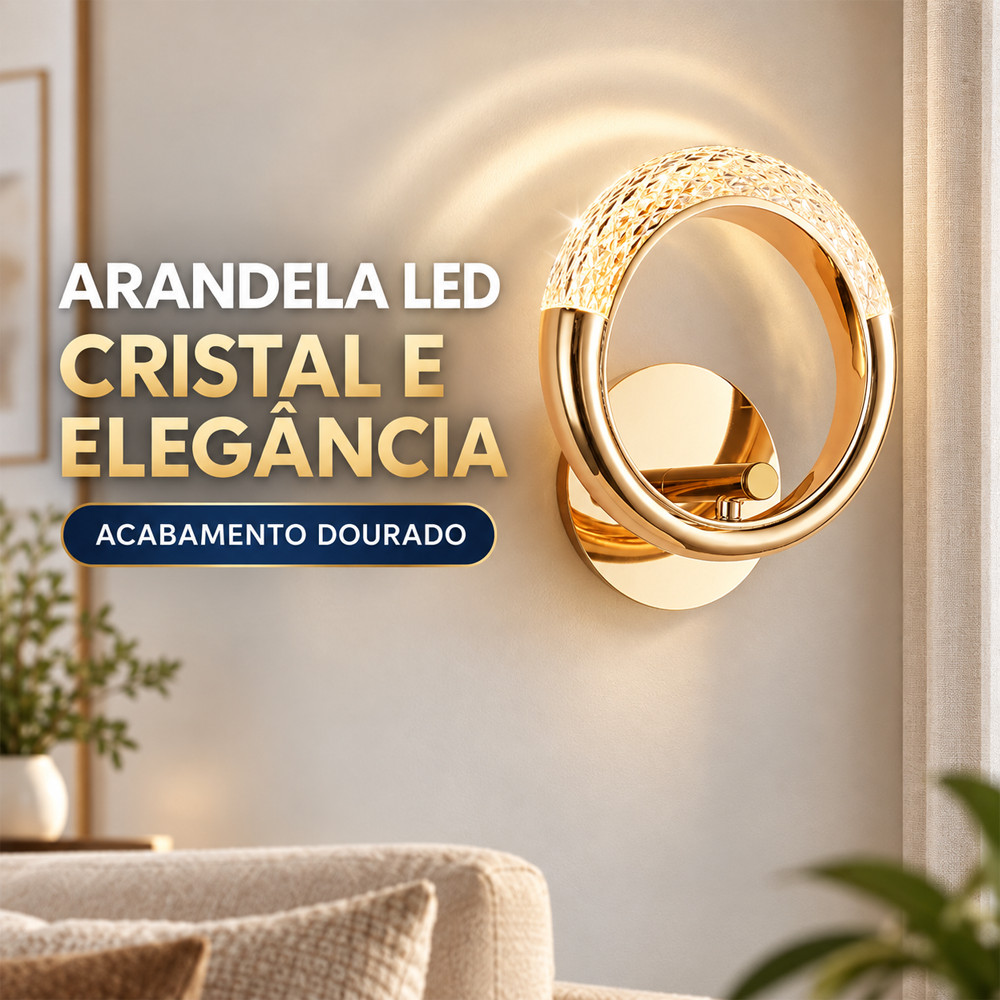 Arandela LED Cristal Dourada Moderna Alumínio Parede Quarto Sala Área Externa 110V/220V
