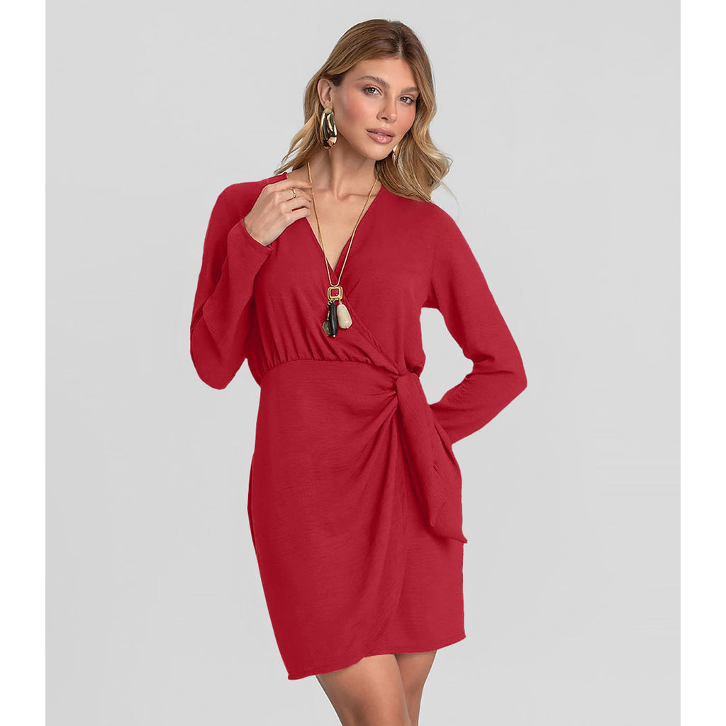 Vestido Feminino Manga Longa Curto Dianna Vermelho