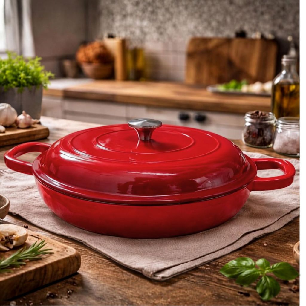 Panela Frigideira Ferro 30cm Vermelha Cerâmica Estilo Le Creuset