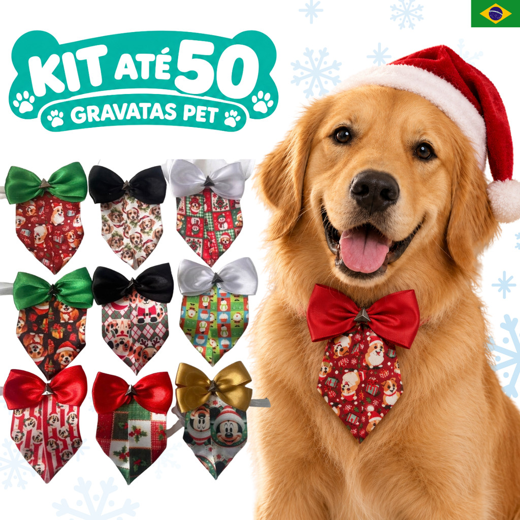 Kit até 50 Gravatas Natalinas Revenda Pet Shop Natal Acessório Banho e Tosa Cachorro Cetim