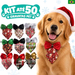 Kit até 50 Gravatas Natalinas Revenda Pet Shop Natal Acessório Banho e Tosa Cachorro Cetim
