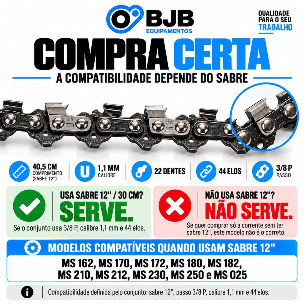Kit 3 Corrente Motosserra Compatível com Sthil Ms170 180 12 Polegadas — imagem 2 de 2