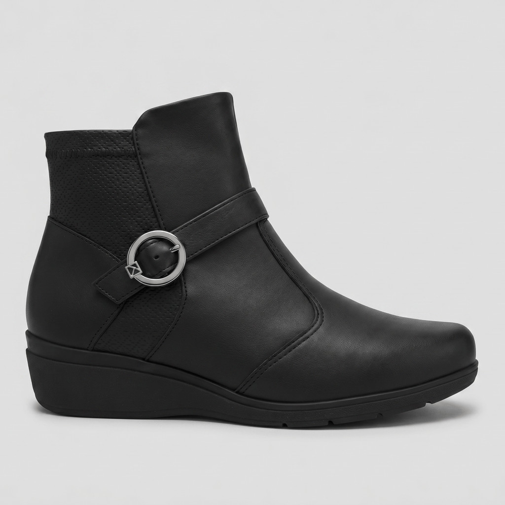 PICCADILLY MAXI - Bota Beth Cano Curto Anabela Médio Preto