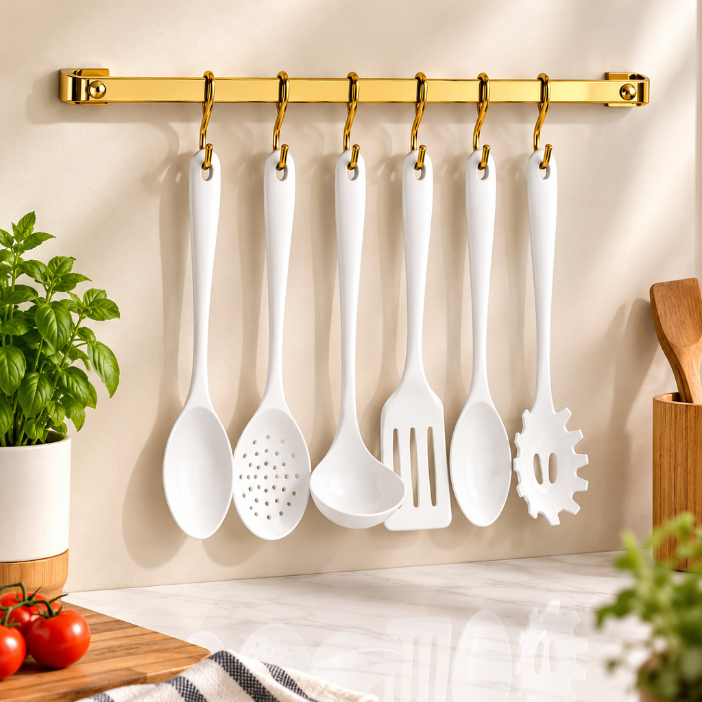 Barra de utensilios cozinha 45cm 6 Ganchos Dourada Future 2411DD