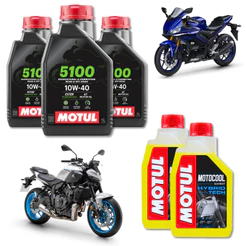 KIT TROCA DE OLEO MOTO 3X MOTUL 5100 10W40 + 2X MOTOCOOL ANTICONGELANTE YAMAHA MT07