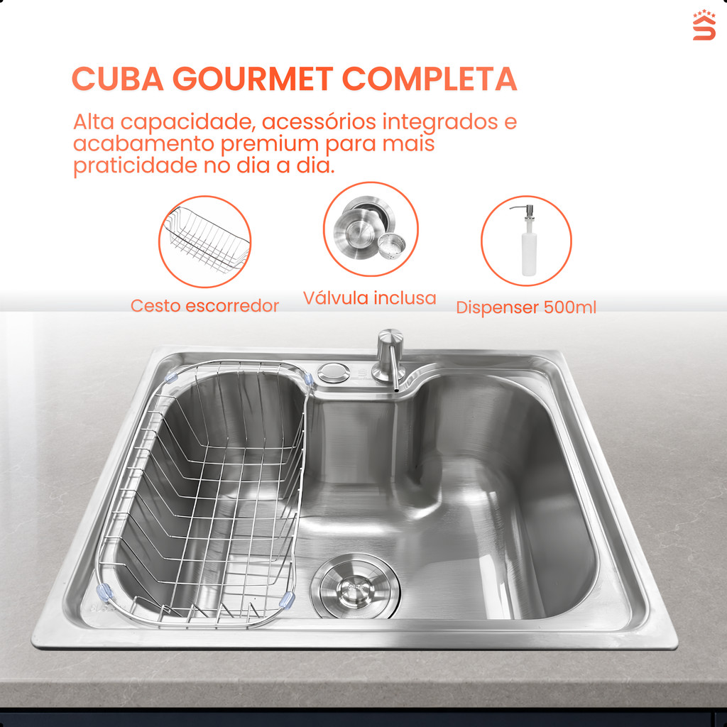 Cuba Gourmet Pia Cozinha Aço Inox 304 Com Acessórios 50x40cm · foto 2