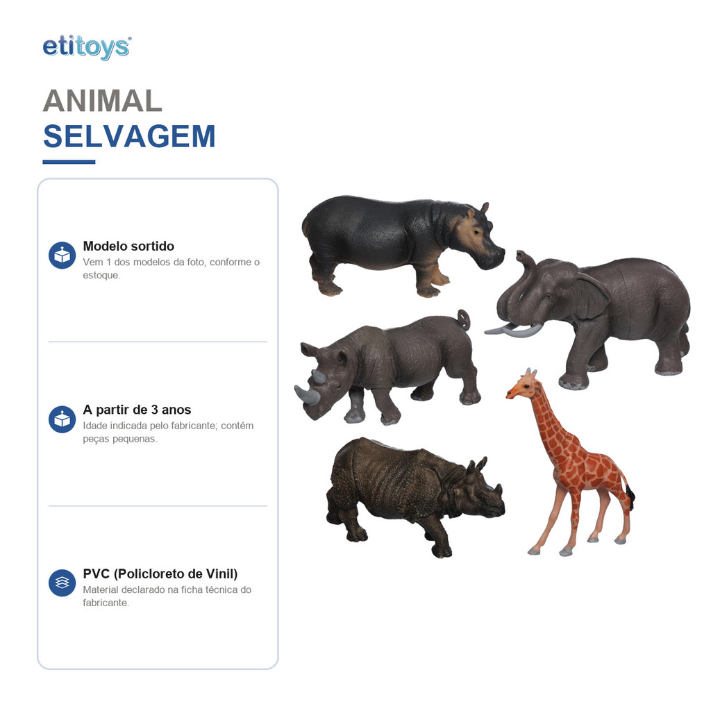 Animal Selvagem Grande De Brinquedo Modelo Sortido Etitoys — imagem 2 de 2