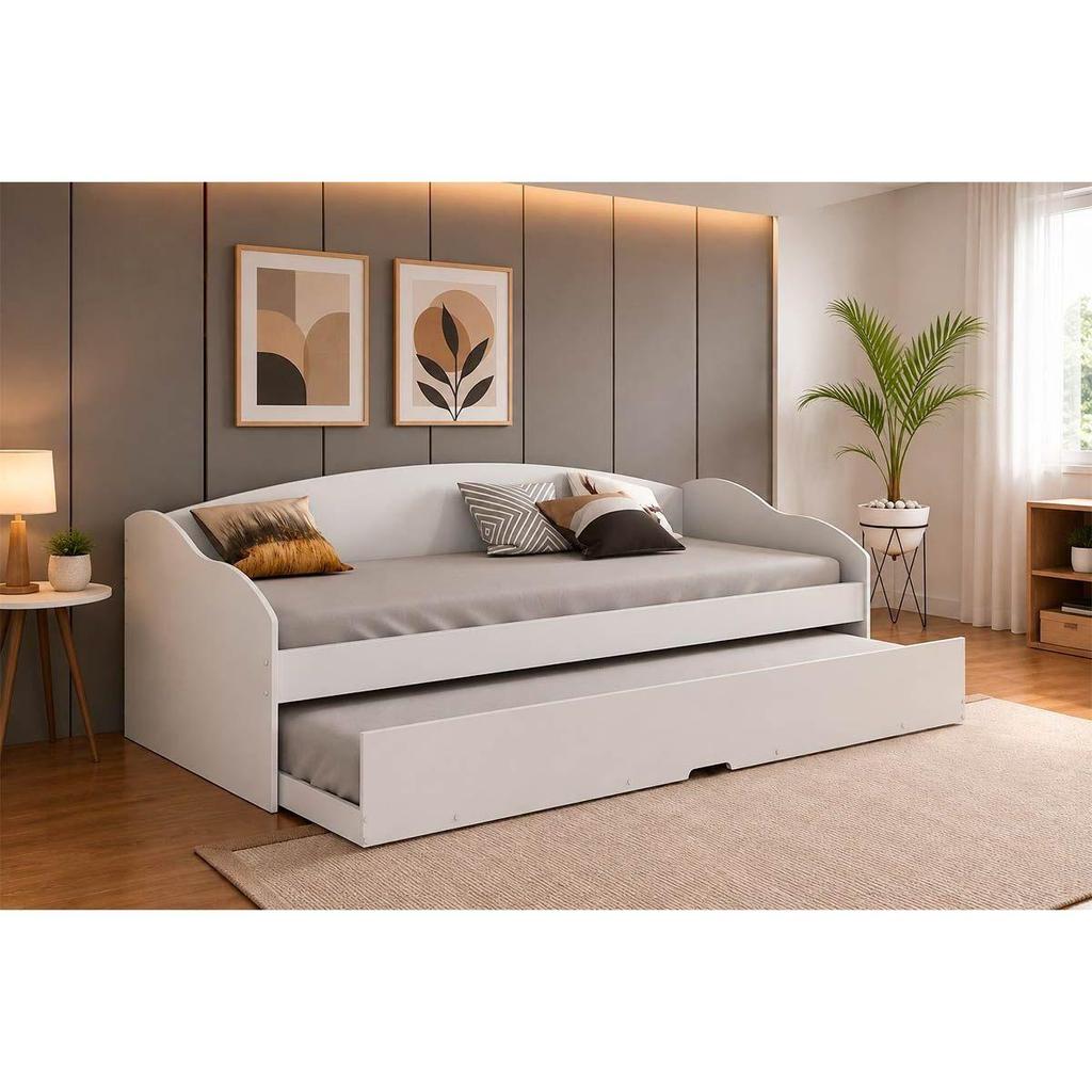 Sofá Cama Solteiro Funny III c/ Auxiliar Branco - Conquista